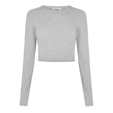 JJXX Womens/Ladies Feline Slim Long-Sleeved Crop T-Shirt (Grey Melange)