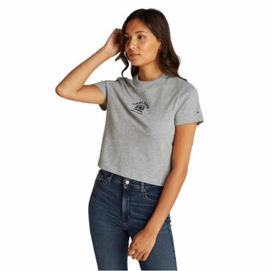 Tommy Jeans Womens/Ladies Varsity Logo Regular Crop Top (Grey Heather)