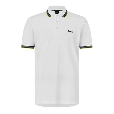 Boss Mens Paddy Contrast Tipped Polo Shirt (White/Green)