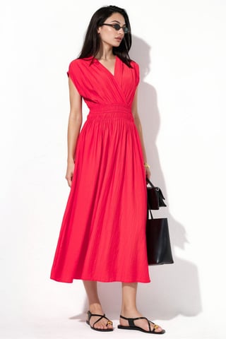 Textured V-Neck Midi Dress