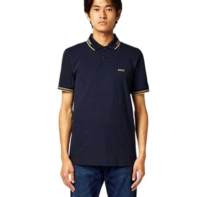 Boss Mens Paul Contrast Striped Polo Shirt (Navy/Gold)