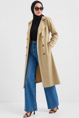 Double Breasted Long Trench Coat