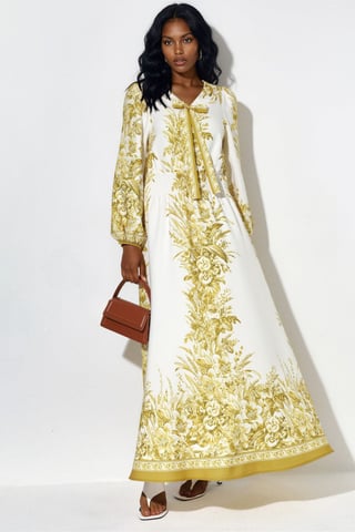 Printed V-neck Maxi Dress With Tie Detail