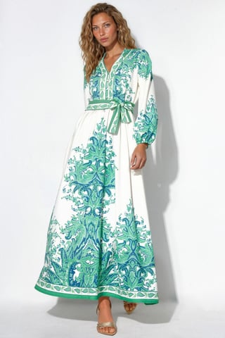 Paisley A-line Maxi Dress With Tie Belt