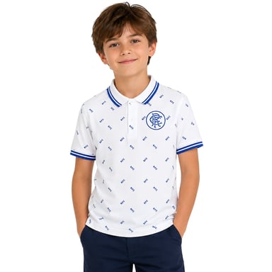 Castore Childrens/Kids Rangers FC All-Over Print Polo Shirt (White)