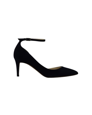 Jimmy Choo Spetsiga Pumps Med Mellanhäl i Marinblå Mocka