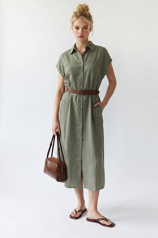 Belted Midi Shirt Dress