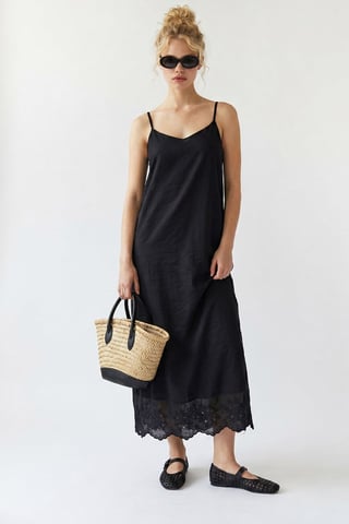 Embroidered A-Line Midi Slip Dress