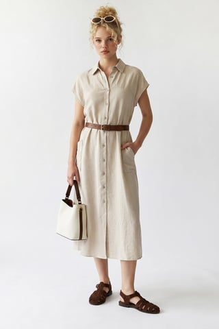 Belted Midi Shirt Dress