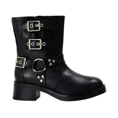 Steve Madden Womens/Ladies Becase Leather Block Heel Motorcycle Boots (Black)