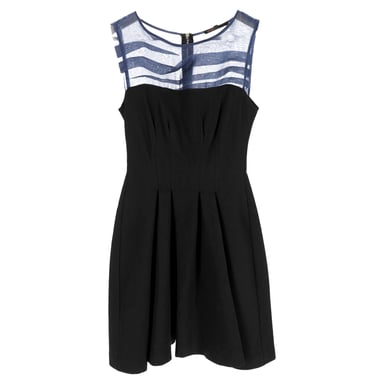 Maje Pleated Sleeveless Mini Dress in Black Polyester