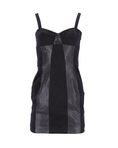 Joseph Panel Corset Dress in Black Wool and Leather