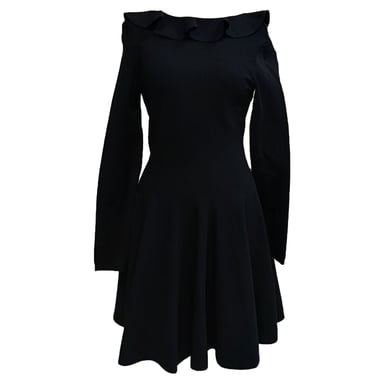 Valentino Garavani Ruffled Long Sleeve Mini Dress in Black Viscose
