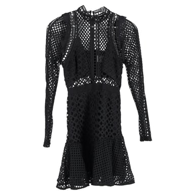 Self-Portrait Hall Lace Mesh Mini Dress in Black Polyester