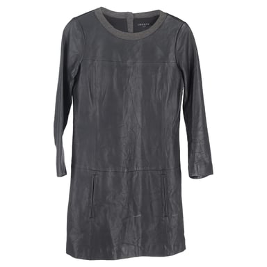 Theory Jeselia Long-Sleeve Mini Dress in Black Leather