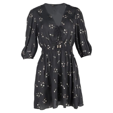 Maje Sequin-Embellished V-Neck Mini Dress in Black Polyester