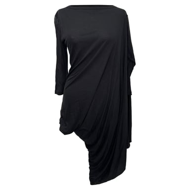 Rick Owens Long Sleeve Draped Mini Dress in Black Viscose