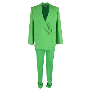 Alexander McQueen Double-Breasted Blazer with Trousers in Green Wool