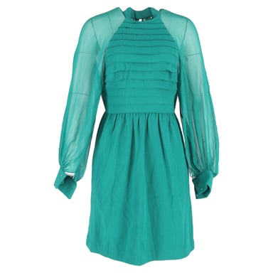 3.1 Phillip Lim Sheer-Accent Knee-Length Dress in Green Wool and Silk