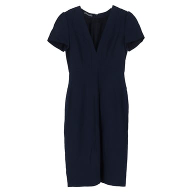 Alexander Mcqueen V-Neck Midi Dress in Navy Blue Acetate