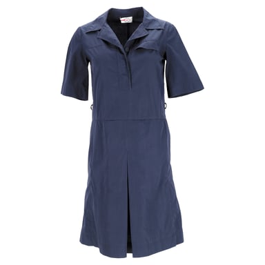 Prada Belted Midi Shirt Dress in Navy Blue Cotton