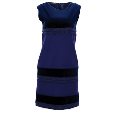 Alberta Ferretti Colorblock Sleeveless Sheath Dress in Blue Wool