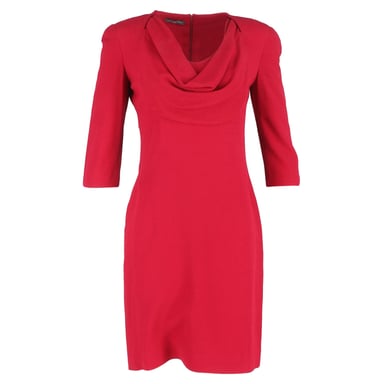 Alexander Mcqueen 3/4 Sleeve Cowl Neck Knee-Length Dress in Red Wool