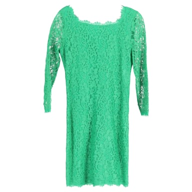 Diane Von Furstenberg Zarita Long Sleeve Lace Dress in Green Rayon