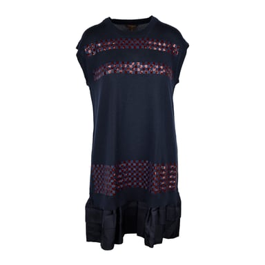 Louis Vuitton Navy Wool Dress with Sequin Details - '10s