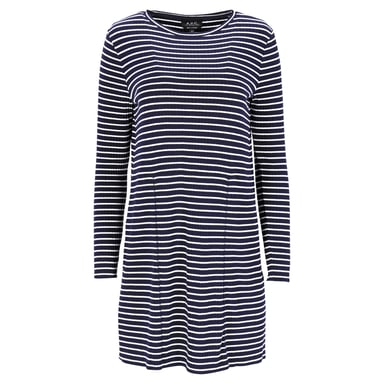 A.P.C. Striped Mini Dress in Navy Blue Viscose