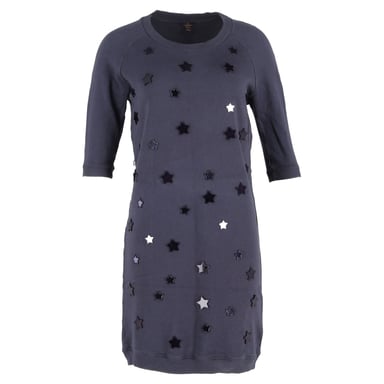 Mulberry Star-Embellished Mini T-Shirt Dress in Navy Blue Cotton