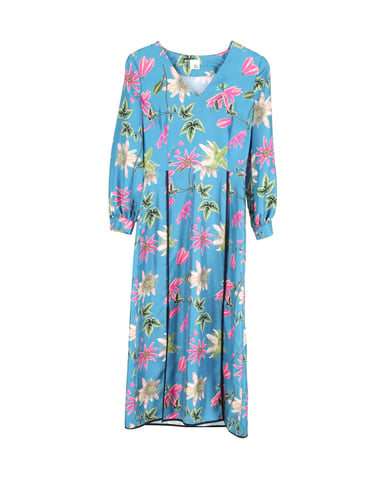 Iris & Ink Floral Midi Dress in Blue Silk