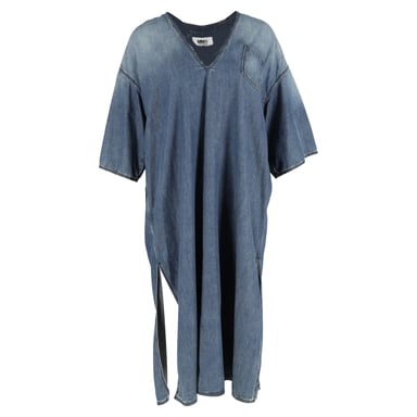 Maison Margiela V-Neck Side Slit Midi Dress in Cotton Denim