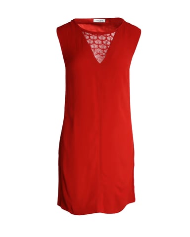 Sandro Paris Lace-Trimmed V-Neck Sleeveless Dress in Red Cupro