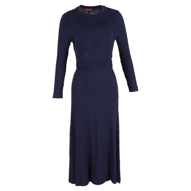 Altuzarra Masika Ribbed Midi Dress in Navy Blue Polyester