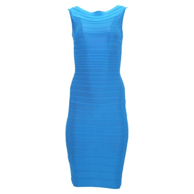 Herve Leger Bandage Wide Neckline Midi Dress in Blue Rayon