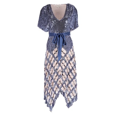 Temperley London Akiko Belted Sequined Midi Dress in Blue Nylon