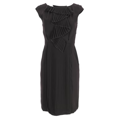 Max Mara Pleat-Accent Midi Dress in Brown Triacetate