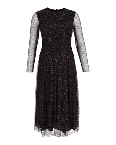 Escada Sheer Sleeve Midi Dress in Black Polyester