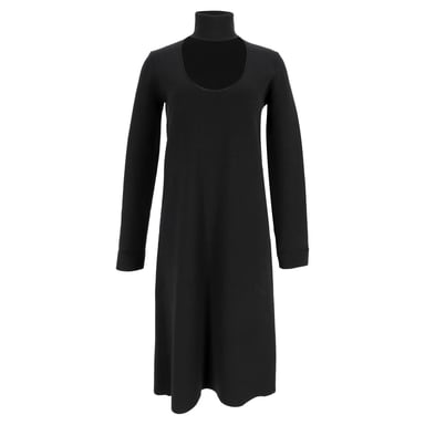 Bottega Veneta High-Neck Long Sleeve Midi Dress in Black Viscose