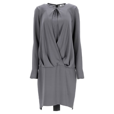 Brunello Cucinelli Draped Mini Dress in Grey Silk