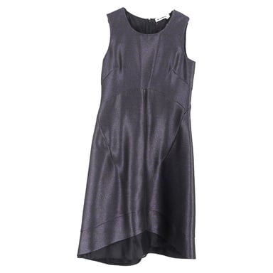 Jil Sander Scoop Neck Midi Dress in Metallic Grey Polyester
