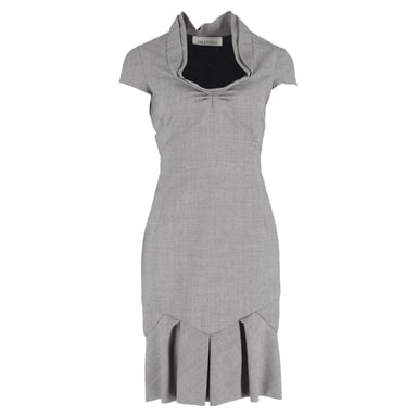 Valentino Garavani Patterned Short Sleeve Midi Dress in Grey Wool