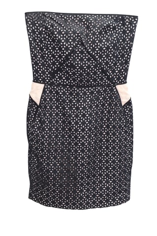 Maje Eyelet Tube Mini Dress in Black Cotton