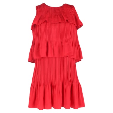Maje Rockano Tiered Pleated Dress in Red Polyester