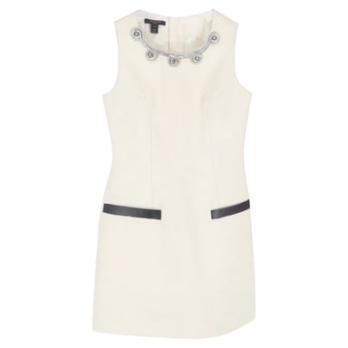 Louis Vuitton Beaded Spiked Chain Embellished Mini Dress in White Cotton