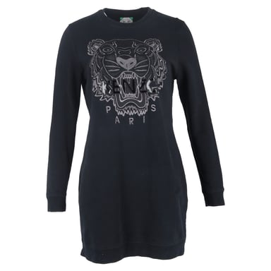 Kenzo Tiger Logo Mini Sweater Dress in Navy Blue Cotton