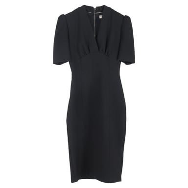 Burberry V-Neck Short Sleeve Midi Dress in Black Polyester