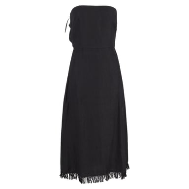 Theory Phyly Fringed Strapless Midi Dress in Black Linen