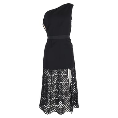 Self-Portrait Lace Detail Midi Dress in Black Polyester